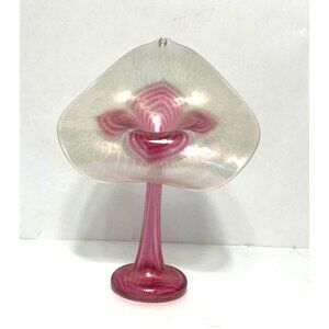 Stuart Abelman Jack-in-the-Pulpit Pulled Feather Iridescent Art Glass Vase 10" H